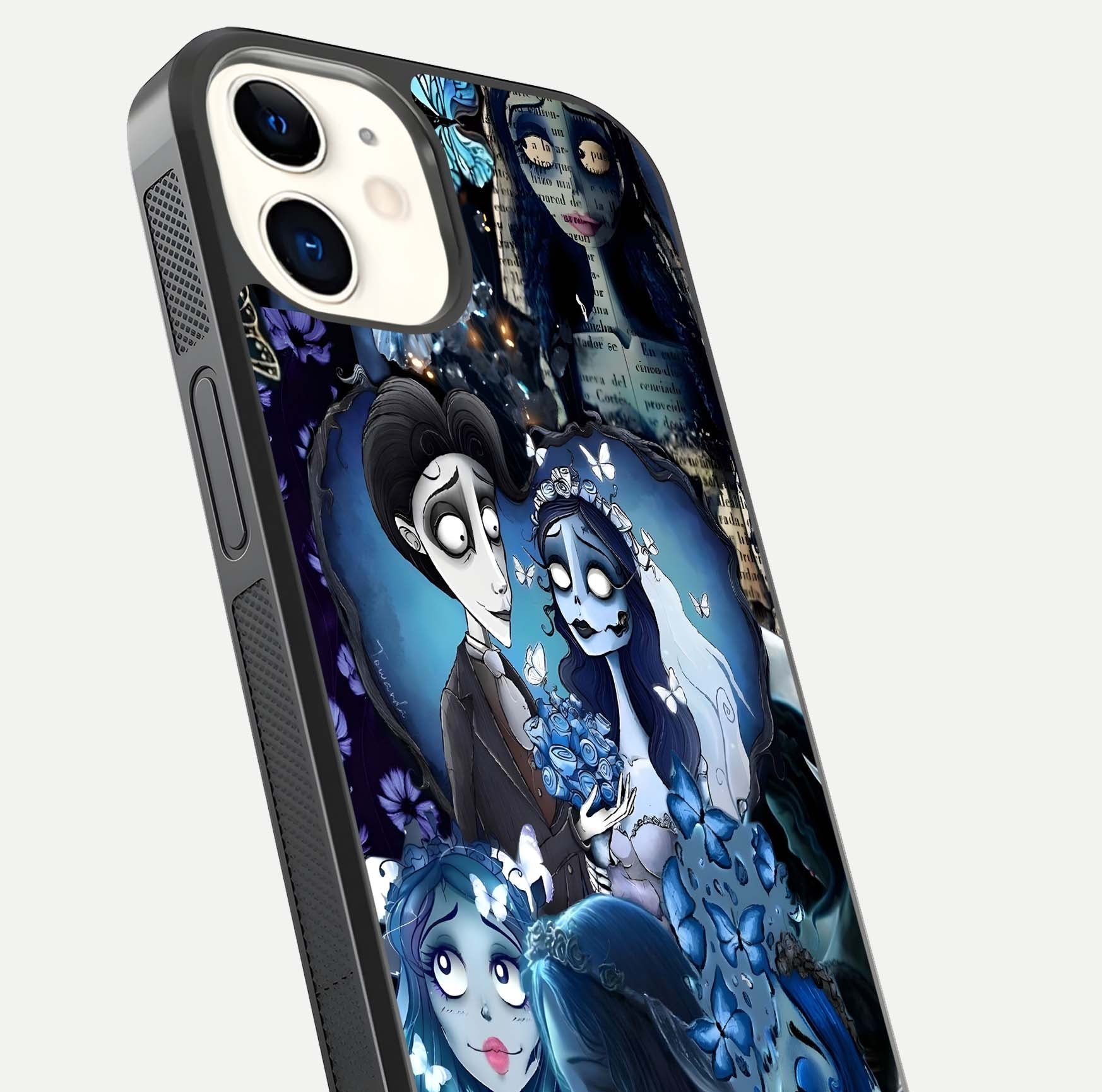 Butterfly Ghost Soul Glass Case for iPhone 12 Mini close-up shot showing ethereal wing patterns and reflection