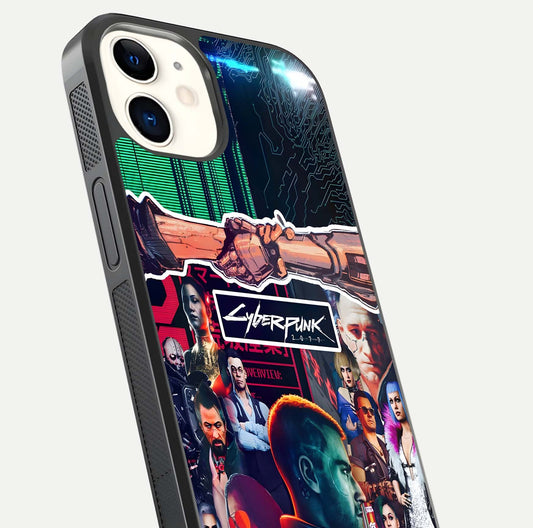 CYBERPUNK Legacy Glass Case for iPhone 12 Mini close-up highlighting circuit texture and reflection tone
