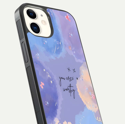 Celestial Cloud Magic Glass Case for iPhone 12 Mini close-up highlighting smooth gradient and gloss surface