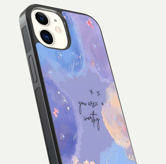 Celestial Cloud Magic Glass Case for iPhone 12 Mini close-up highlighting smooth gradient and gloss surface