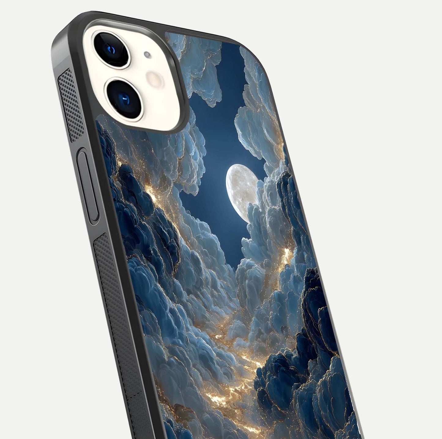 Celestial Cloud Road Glass Case for iPhone 12 Mini close-up view showing road gradient and cloud reflection shine