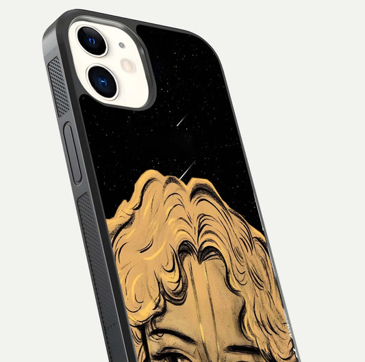 Celestial God’s Plan Glass Case for iPhone 12 Mini close-up angled shot highlighting celestial details and reflection