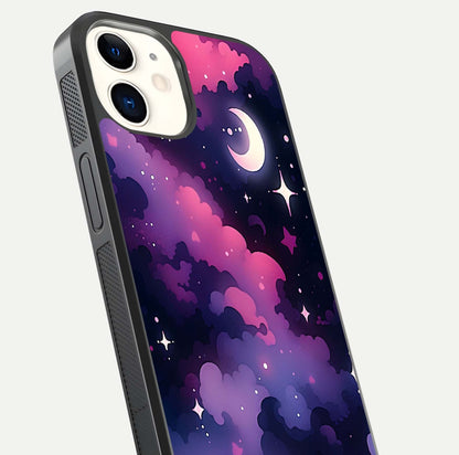 Celestial Moon Magic Glass Case for iPhone 12 Mini close-up view highlighting moon crater detail and glass shine
