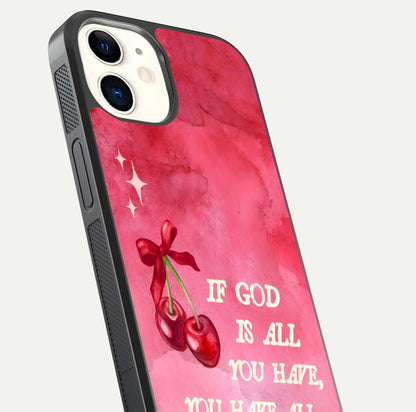 Cherry Quote Glass Case for iPhone 12 Mini close-up showing printed quote detail and HD reflection gloss