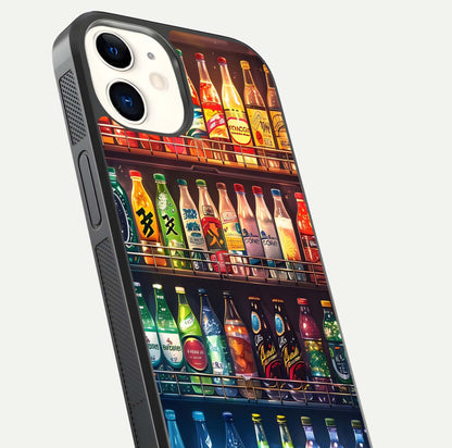 Colorful Soda Bottles Glass Case for iPhone 12 Mini close-up showing colorful bottles and HD reflection