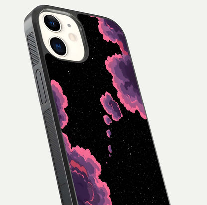 Cosmic Cloud Journey Glass Case for iPhone 12 Mini close-up highlighting star clusters and reflection texture