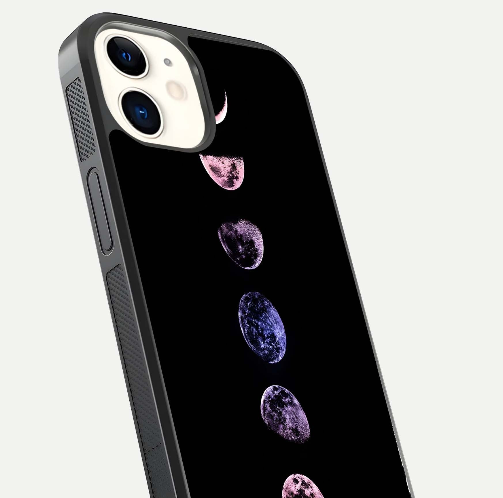 Crimson All Planets Glass Case for iPhone 12 Mini close-up highlighting planet details and reflection polish