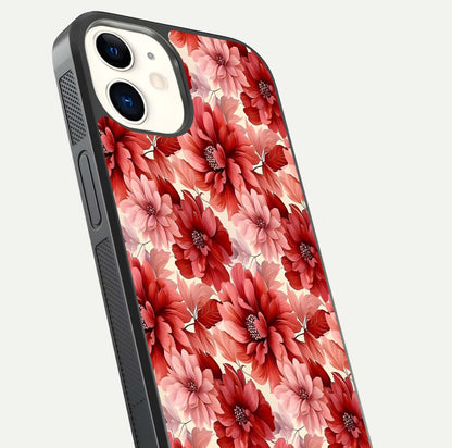 Crimson Love Petals Glass Case for iPhone 12 Mini close-up highlighting petal texture and light reflection