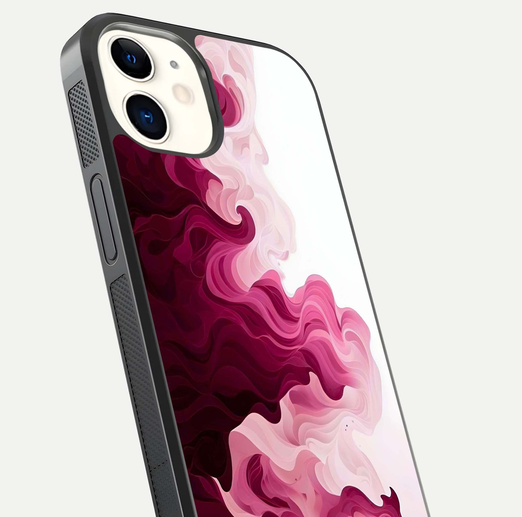 Crimson Wave Flow Glass Case for iPhone 12 Mini close-up highlighting flow texture and reflection tone