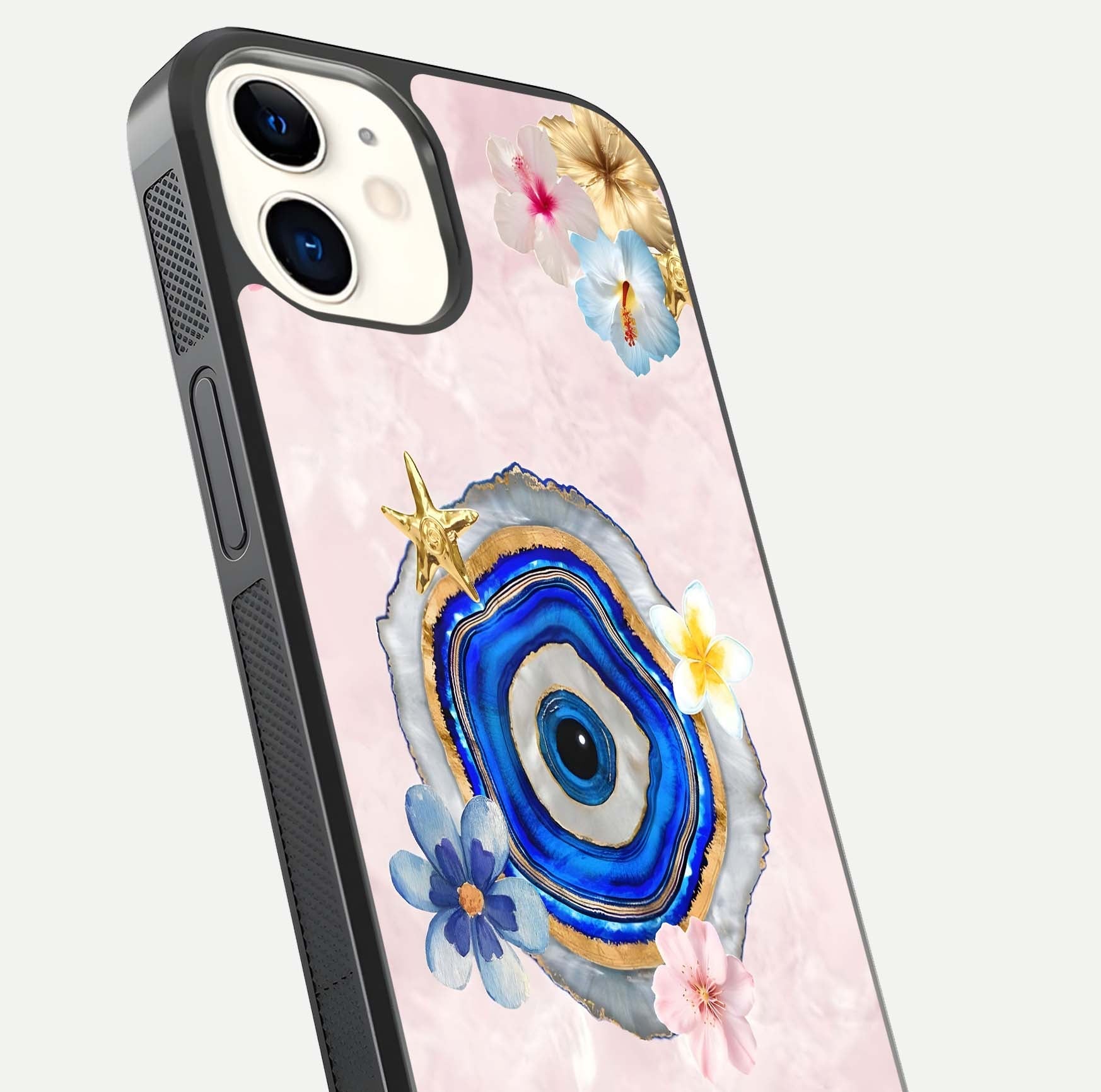 Divine Aura Bloom Glass Case for iPhone 12 Mini close-up highlighting flower glow and reflection tone