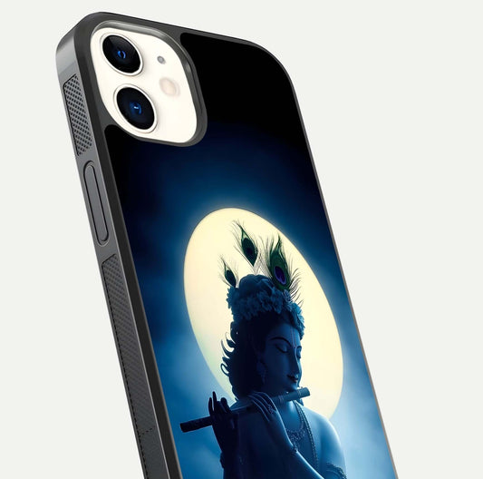 Divine Moon Flute Glass Case for iPhone 12 Mini close-up highlighting flute detail and reflection shine
