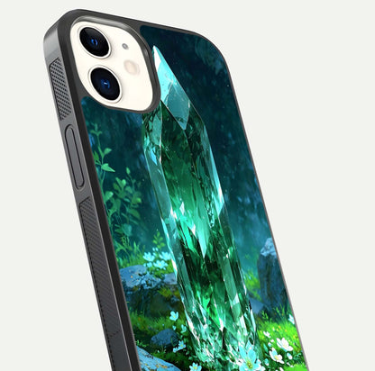 Emerald Light Crystal Glass Case for iPhone 12 Mini close-up highlighting crystal texture and reflection glow
