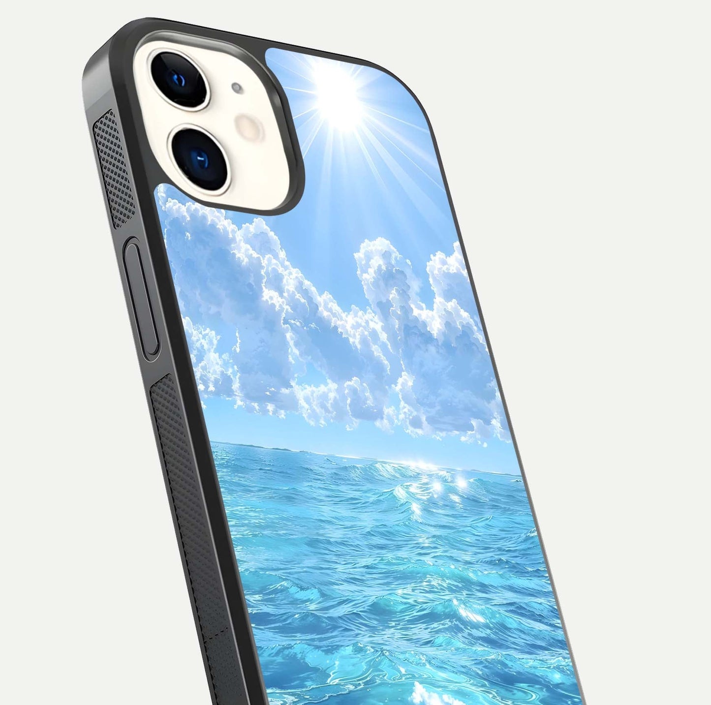 Endless Ocean Horizon Glass Case for iPhone 12 Mini close-up highlighting water texture and reflection shine