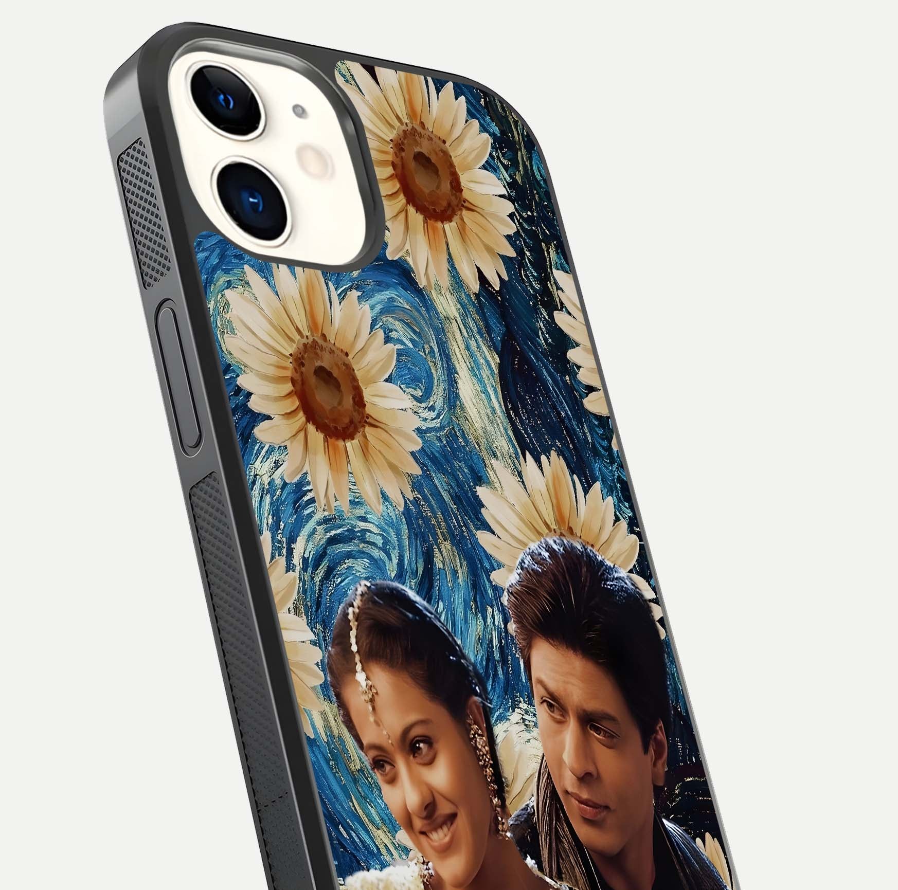 Eternal Love Story Glass Case for iPhone 12 Mini close-up highlighting couple detail and light reflection