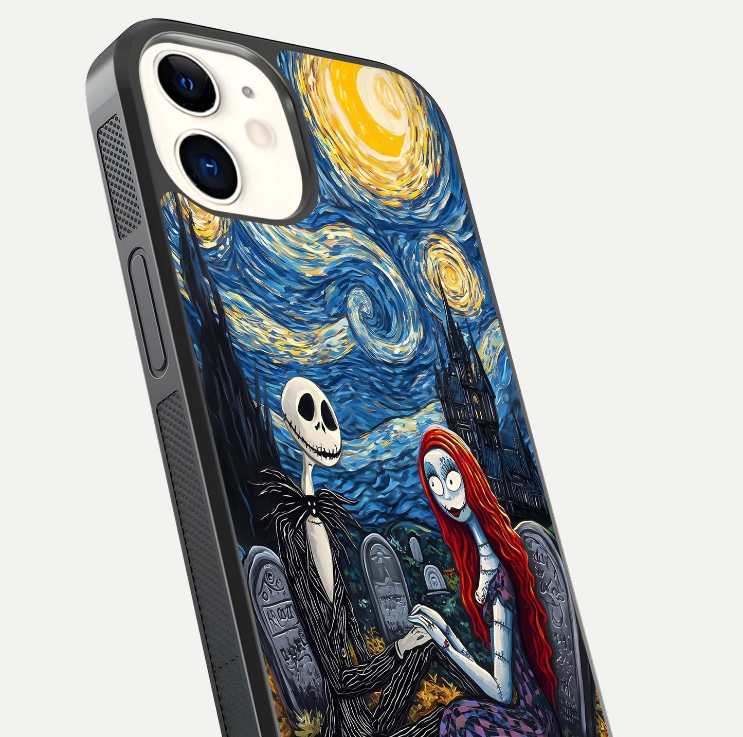 Eternal Night Love Glass Case for iPhone 12 Mini close-up highlighting stars and reflection glow