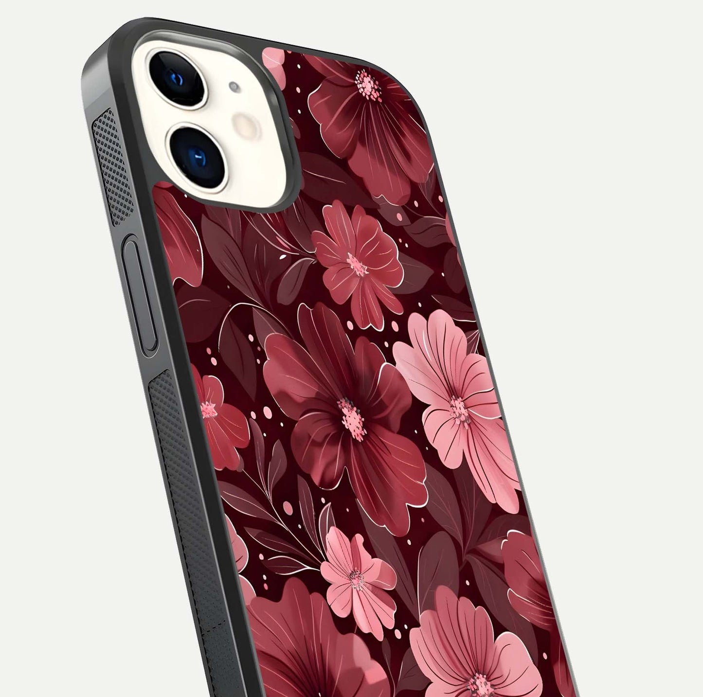 Flower Blush Bloom Glass Case for iPhone 12 Mini close-up highlighting pastel tones and reflection clarity