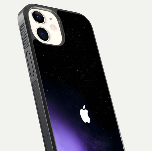 Galaxy Apple Aura Glass Case for iPhone 12 Mini close-up angled shot showing aura lighting and reflection polish