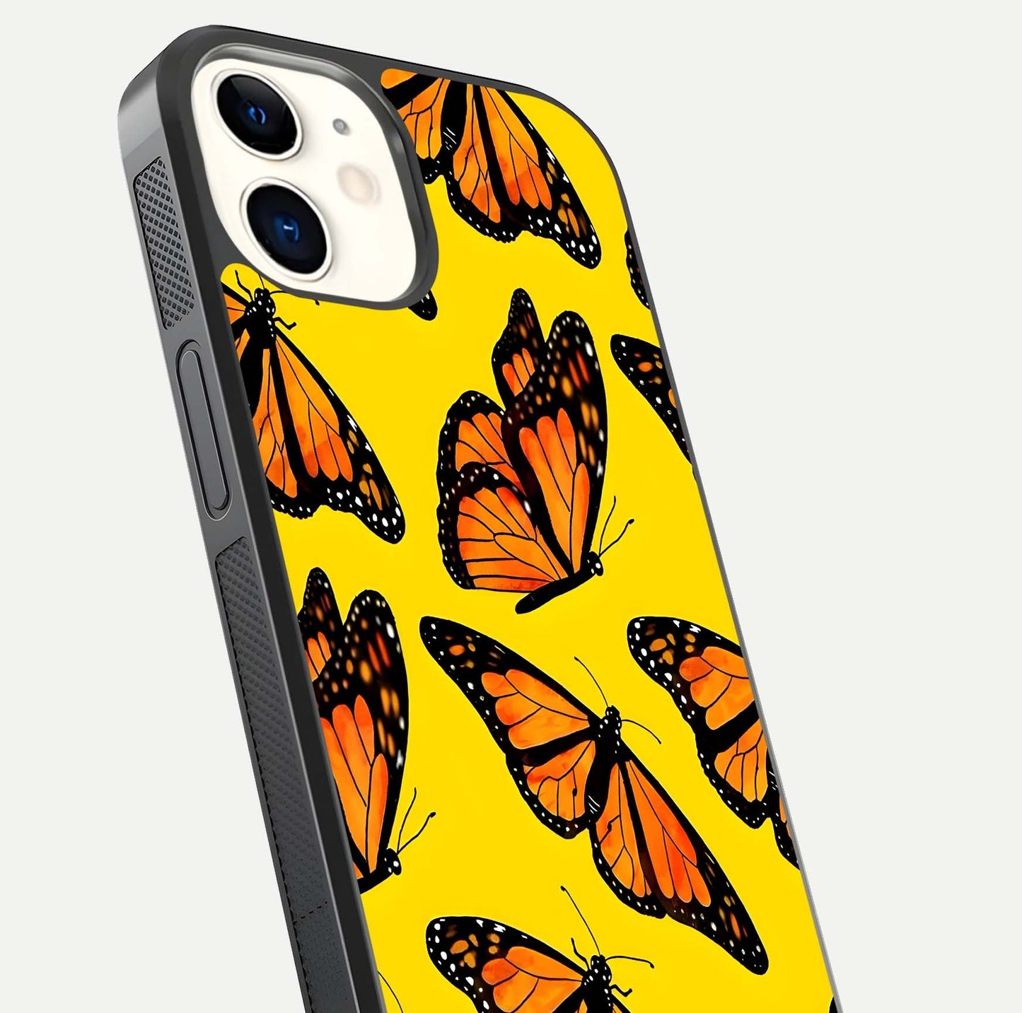 Golden Wing Flight Glass Case for iPhone 12 Mini close-up angled shot showing metallic wing texture and shine detail
