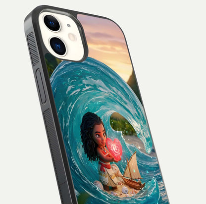 Heart of Ocean Glass Case for iPhone 12 Mini close-up angled shot showing blue tones and reflection shine