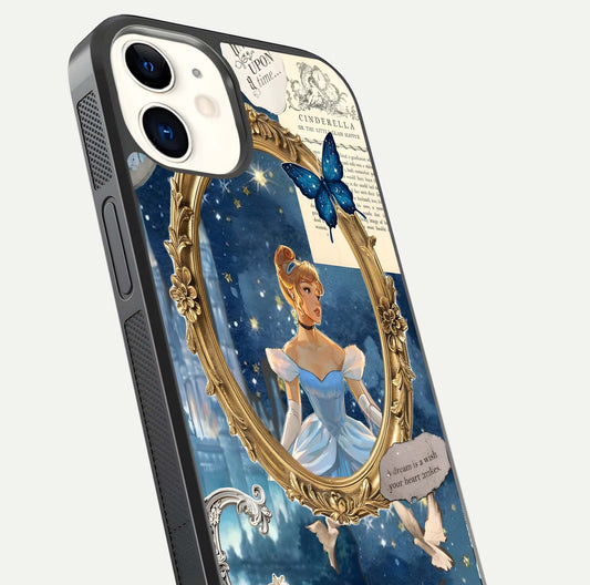 Midnight Queen Glass Case for iPhone 12 Mini close-up angled shot featuring crown motif and gloss reflection