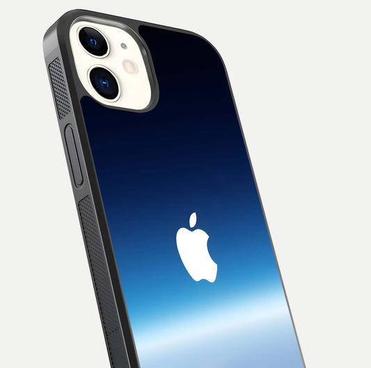 Minimal Apple Sky Glass Case for iPhone 12 Mini close-up angled shot showing pastel blue hues and reflection