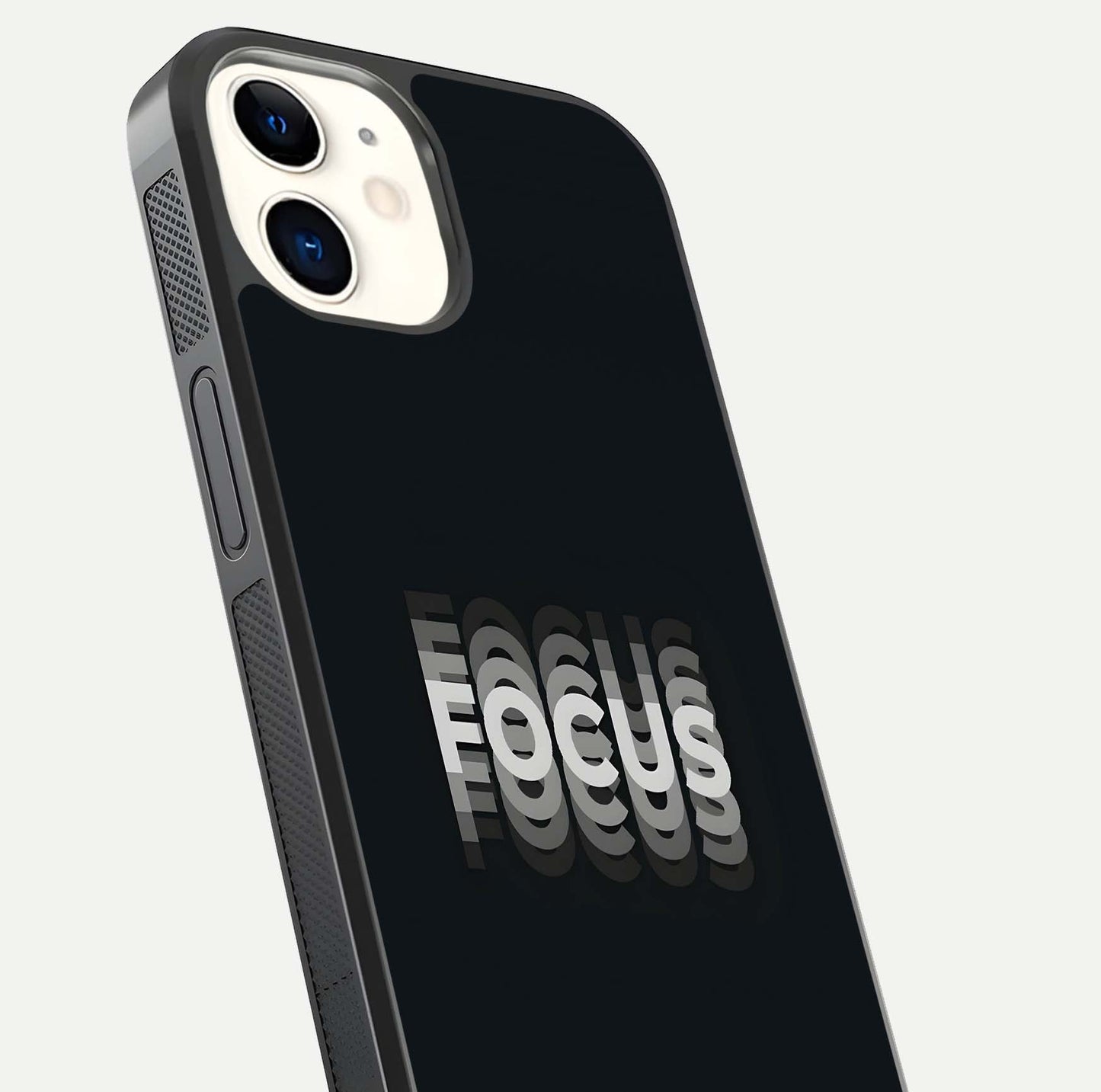 Mono Focus Vision Glass Case for iPhone 12 Mini close-up angled shot highlighting minimal contrast and reflection