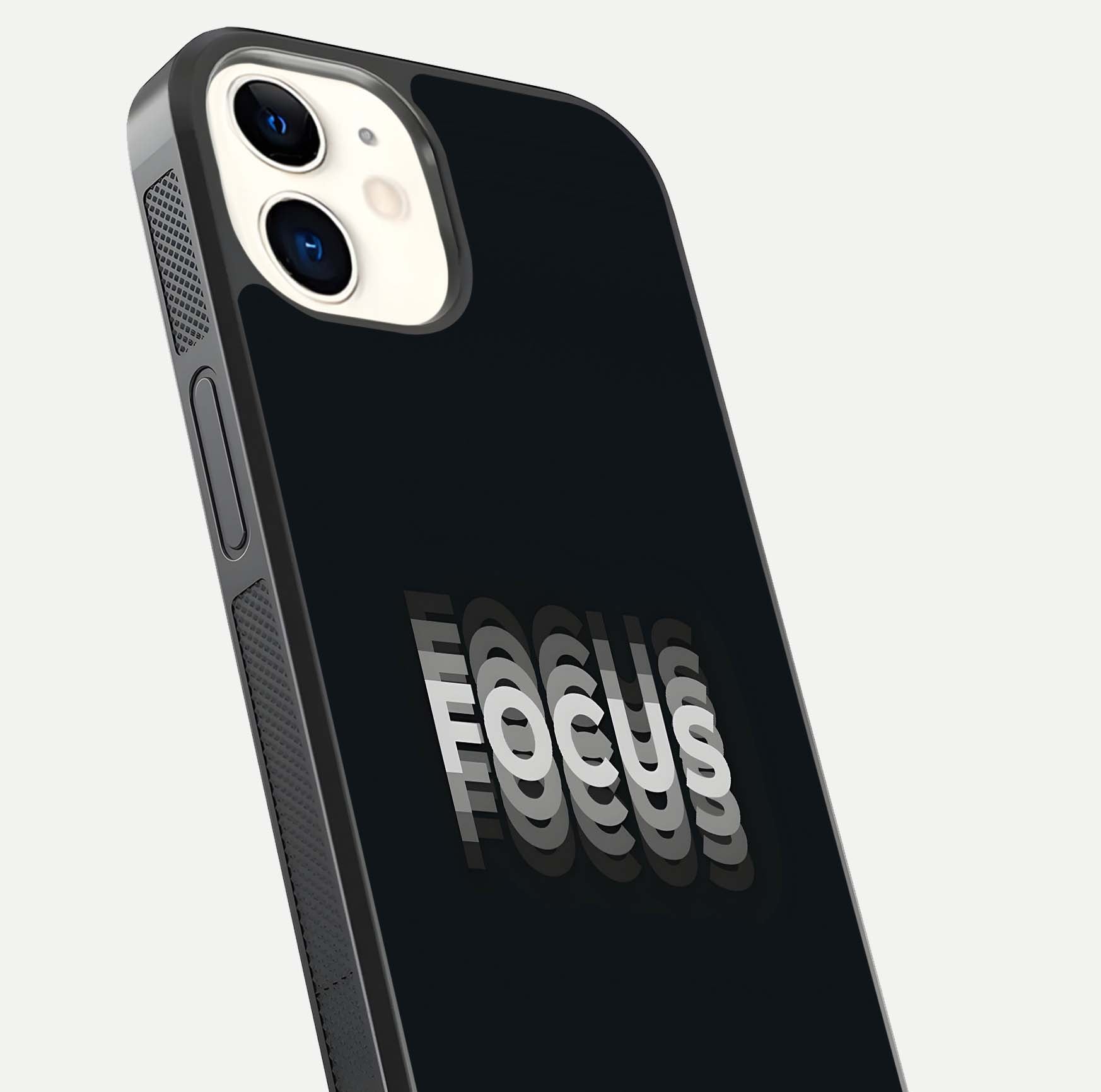 Mono Focus Vision Glass Case for iPhone 12 Mini close-up angled shot highlighting minimal contrast and reflection