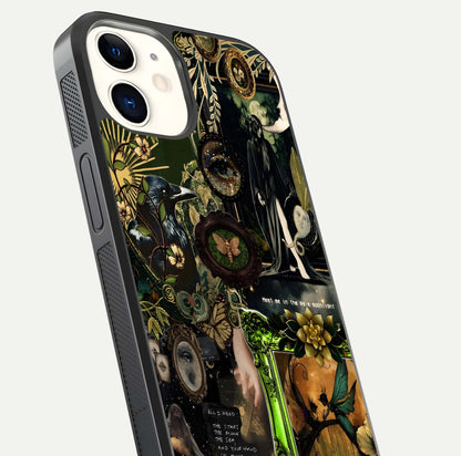 Mystic Woods Secret Glass Case for iPhone 12 Mini close-up angled shot highlighting tree texture and reflection