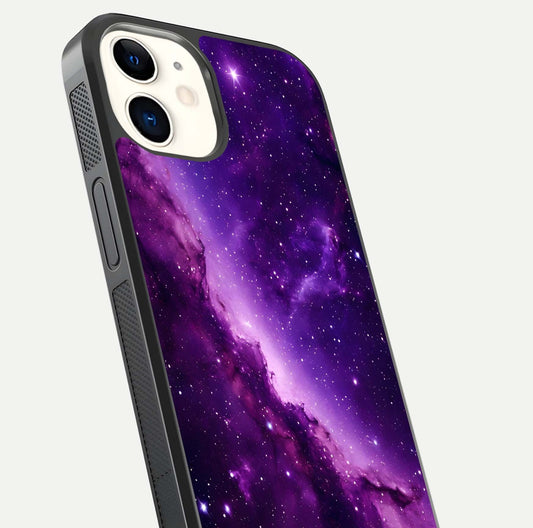 Purple Shade Sky Glass Case for iPhone 12 Mini close-up angled shot highlighting color gradient and reflection