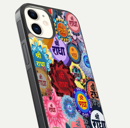 Radha Divine Bloom Glass Case for iPhone 12 Mini close-up angled shot highlighting divine detailing and shine