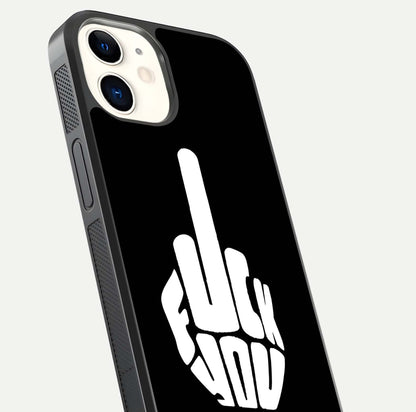 Rebel Mode On Glass Case for iPhone 12 Mini close-up angled shot highlighting reflective text and sharp design