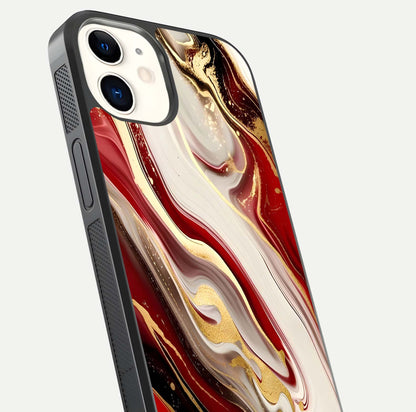 Red & White Marble Glass Case For iPhone 12 Mini