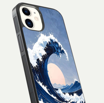 Rising Tide Power Glass Case for iPhone 12 Mini close-up angled shot highlighting water motion and reflection