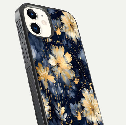 Royal Petal Dream Glass Case for iPhone 12 Mini close-up angled shot highlighting petal texture and reflection depth