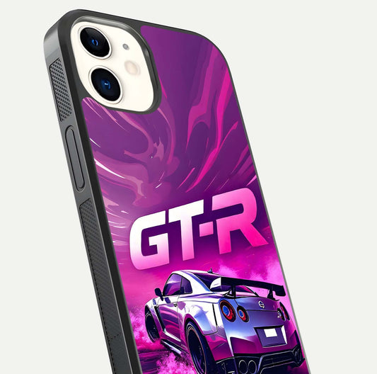 Speed Drift Legend Glass Case for iPhone 12 Mini close-up angled shot highlighting speed lines and reflection