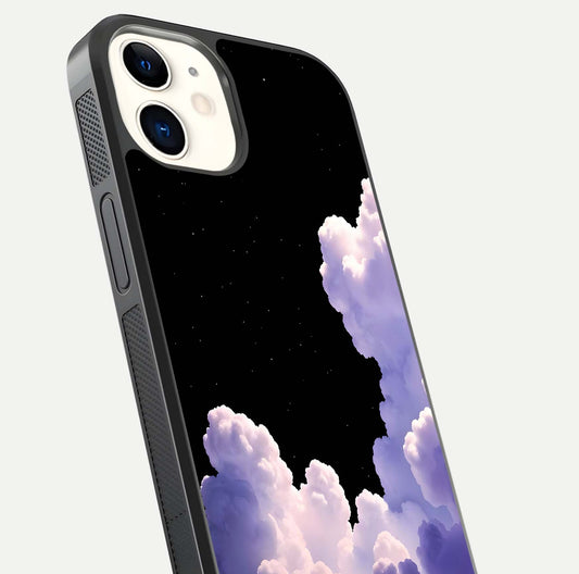 Starlit Night Whispers Glass Case for iPhone 12 Mini close-up angled shot highlighting stars and reflection