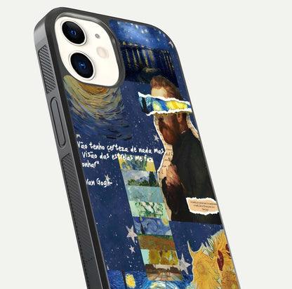 Starry Dream Vision Glass Case for iPhone 12 Mini close-up angled shot highlighting cosmic light and reflection
