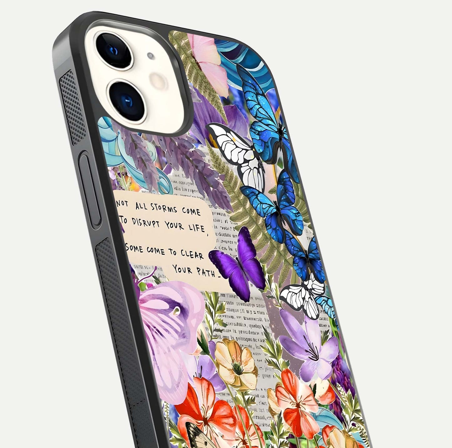 Storm Path Bloom Glass Case for iPhone 12 Mini close-up angled shot highlighting bloom texture and reflection