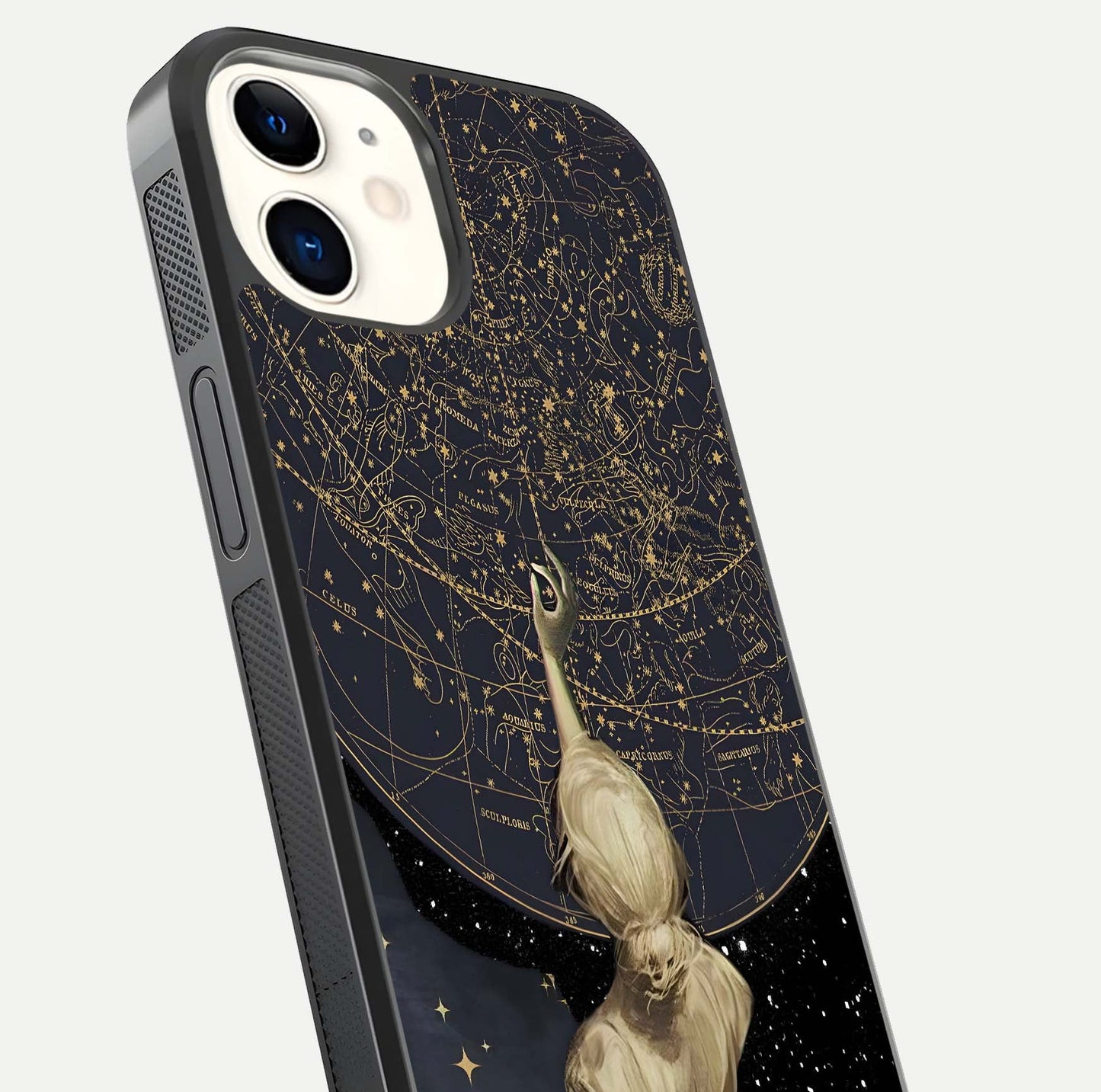 Taylor Swift Girl Glass Case for iPhone 12 Mini close-up angled shot highlighting texture and HD reflection