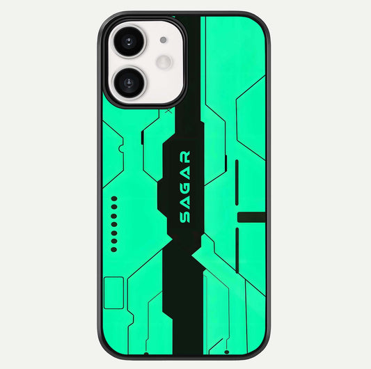 Aqua Tech CYBERPUNK Custom Name Glass Case For iPhone 12 Mini by Custom World