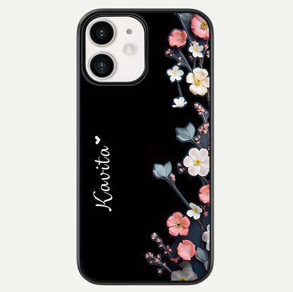 Black Elegance Floral Custom Name Glass Case For iPhone 12 Mini by Custom World