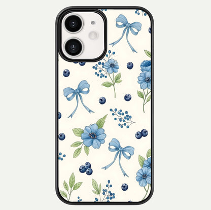 Blue Flower & Bow Glass Case For iPhone 12 Mini by Custom World