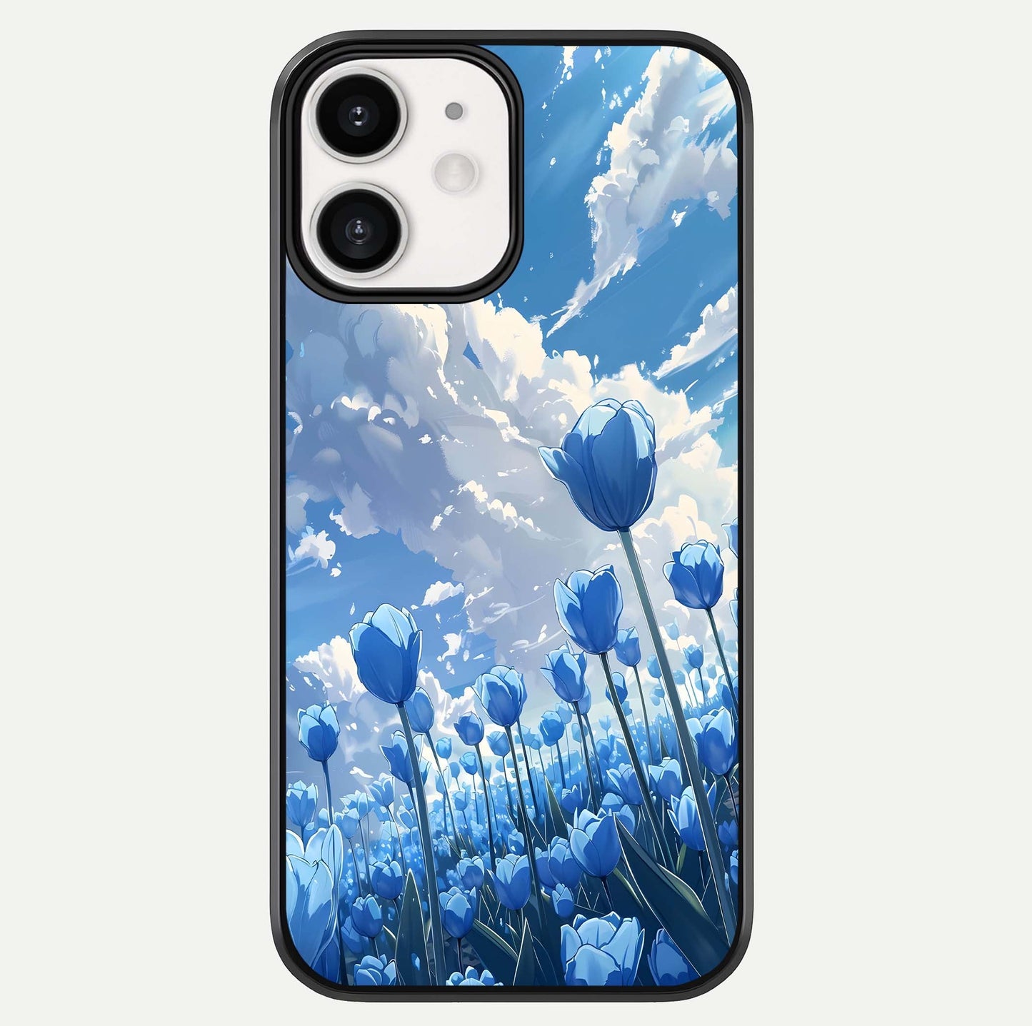 Blue Tulip Clouds Glass Case For iPhone 12 Mini by Custom World