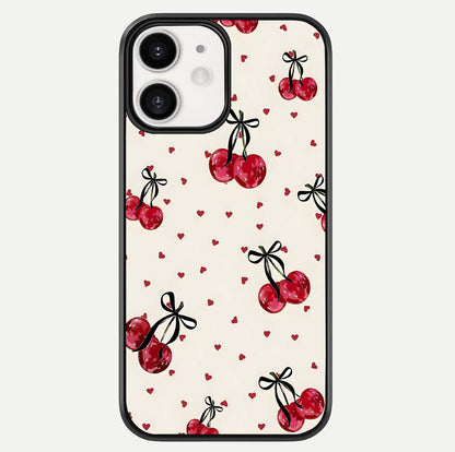 Cherry Heart Bow Glass Case For iPhone 12 Mini by Custom World