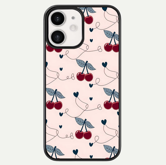 Cherry Heart Line Glass Case For iPhone 12 Mini by Custom World
