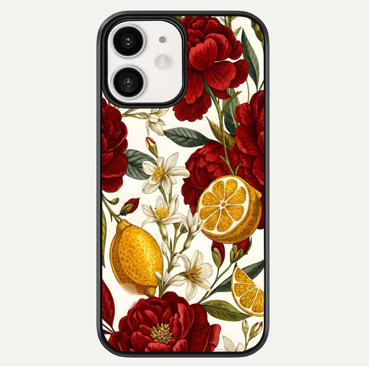 Lemon Rose Charm Glass Case For iPhone 12 Mini by Custom World