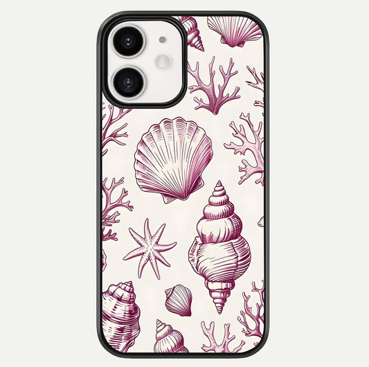 Pink Shells Outline Glass Case For iPhone 12 Mini by Custom World