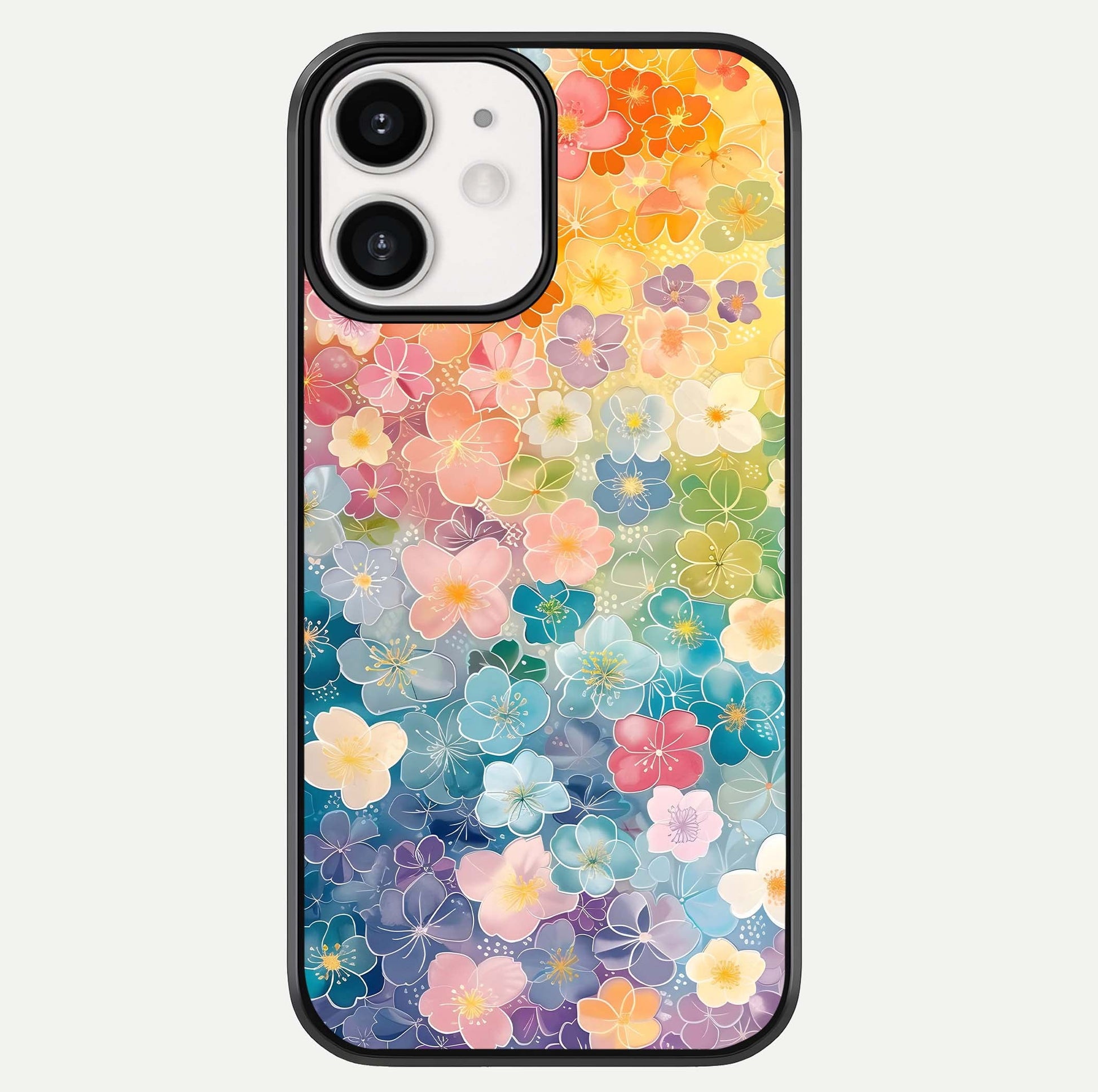 Rainbow Blossom Burst Glass Case For iPhone 12 Mini by Custom World