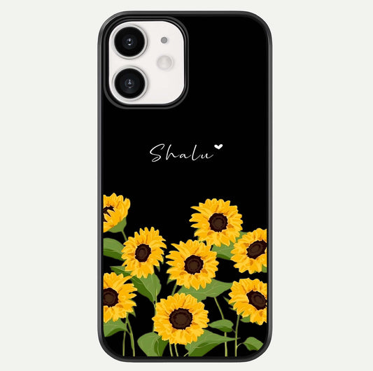 Sunflower Chic Mood Custom Name Glass Case For iPhone 12 Mini by Custom World