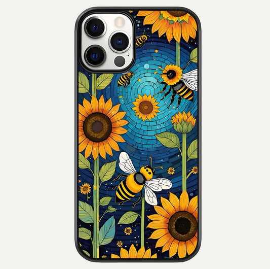 Bees & Sunflowers Glass Case For iPhone 16 Pro by Custom World
